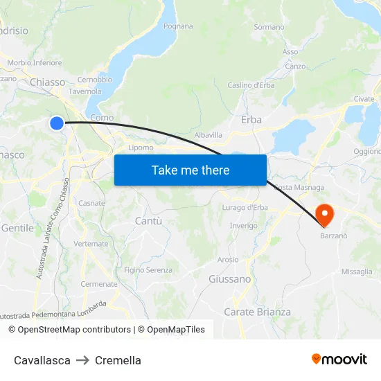 Cavallasca to Cremella map