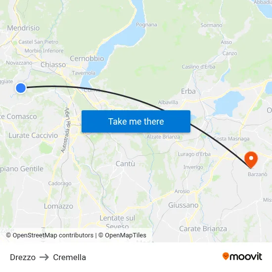 Drezzo to Cremella map