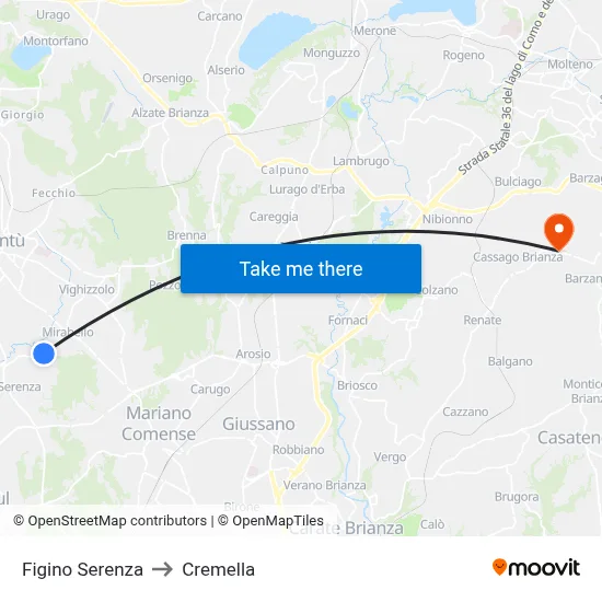 Figino Serenza to Cremella map