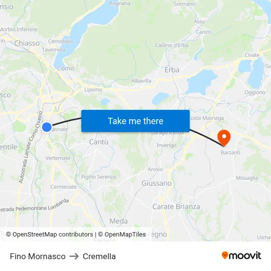 Fino Mornasco to Cremella map