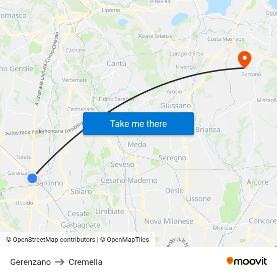 Gerenzano to Cremella map