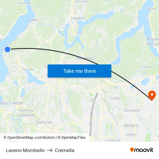 Laveno-Mombello to Cremella map