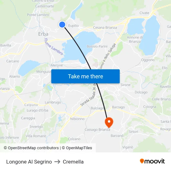 Longone Al Segrino to Cremella map