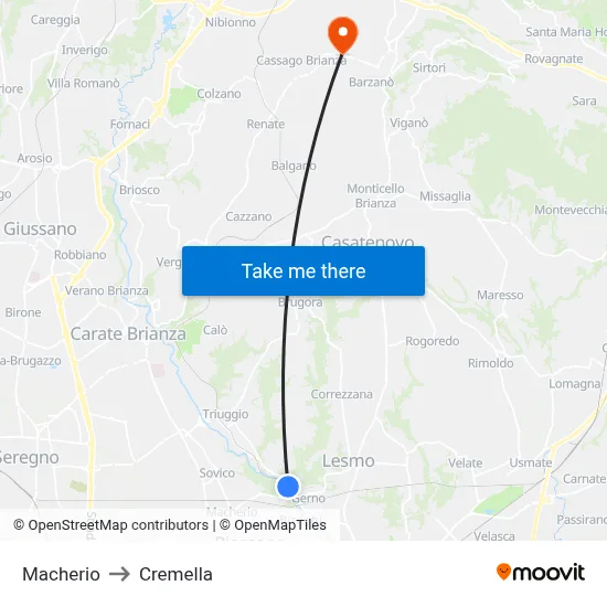 Macherio to Cremella map