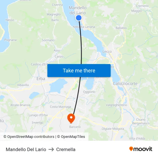 Mandello Del Lario to Cremella map
