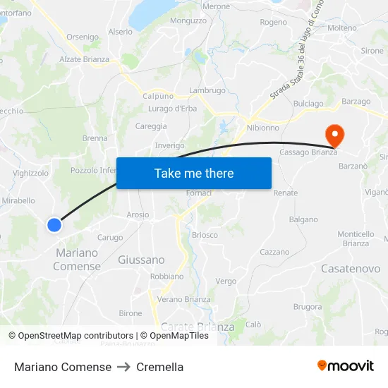 Mariano Comense to Cremella map