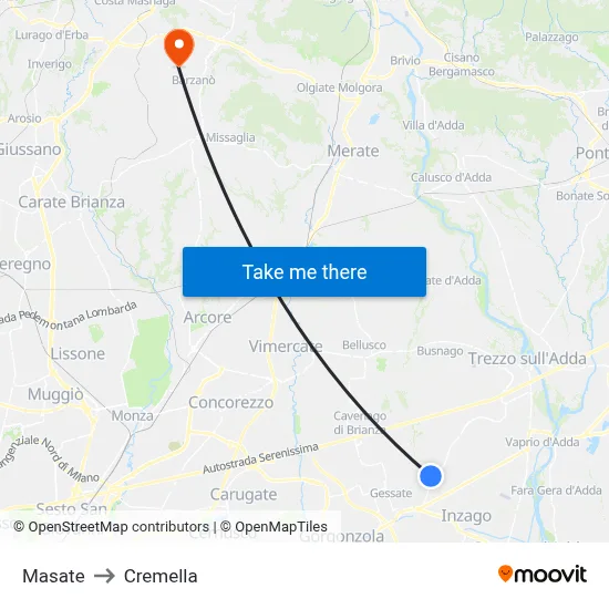 Masate to Cremella map