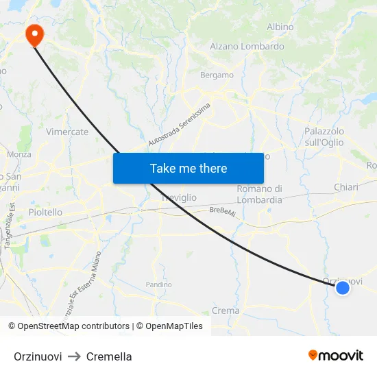 Orzinuovi to Cremella map