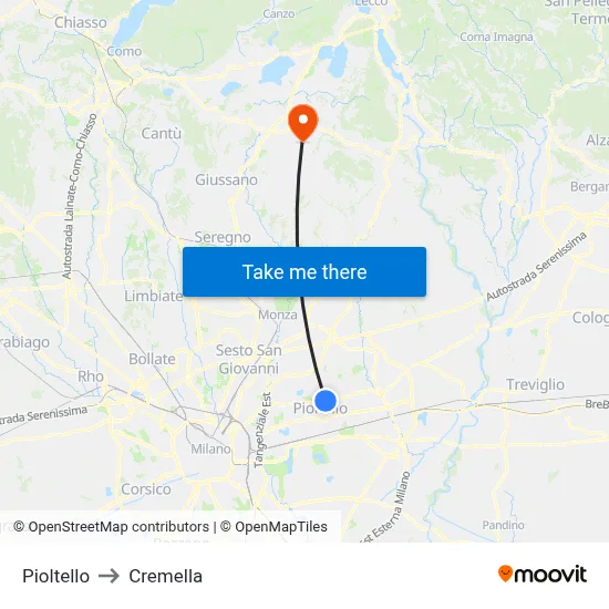 Pioltello to Cremella map