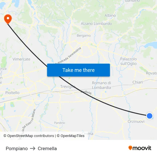Pompiano to Cremella map