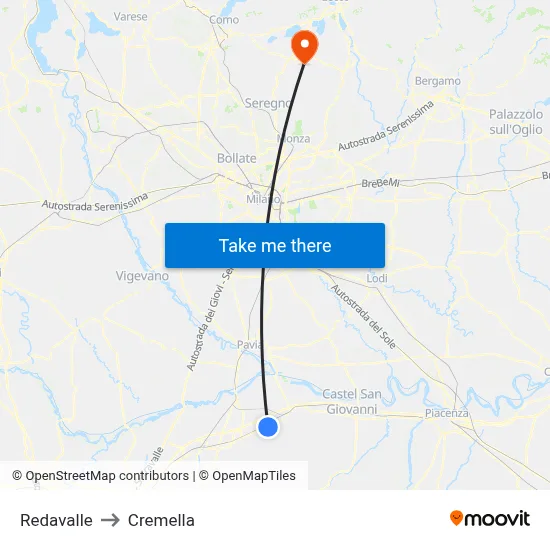 Redavalle to Cremella map