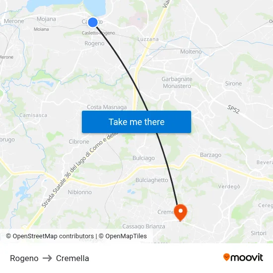 Rogeno to Cremella map