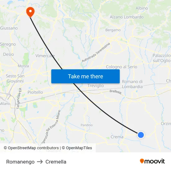 Romanengo to Cremella map