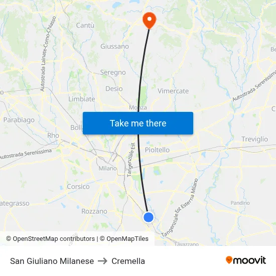 San Giuliano Milanese to Cremella map