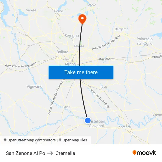 San Zenone al Po to Cremella map