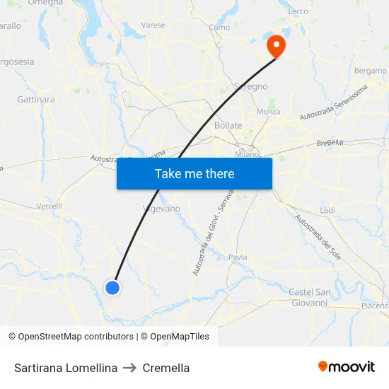Sartirana Lomellina to Cremella map