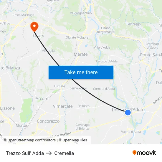 Trezzo Sull' Adda to Cremella map