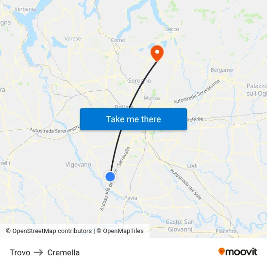 Trovo to Cremella map