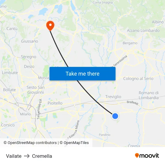 Vailate to Cremella map