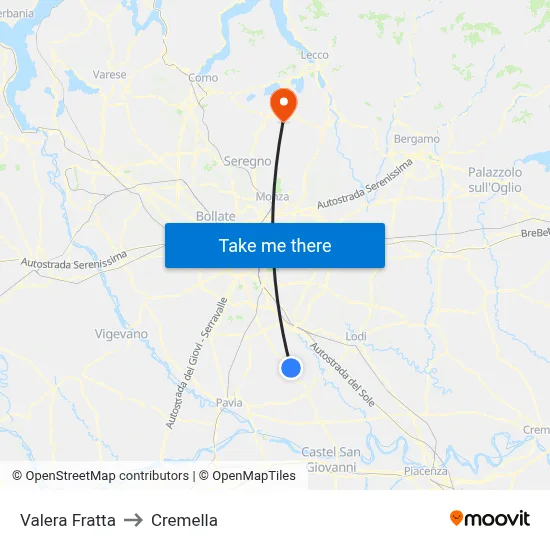 Valera Fratta to Cremella map