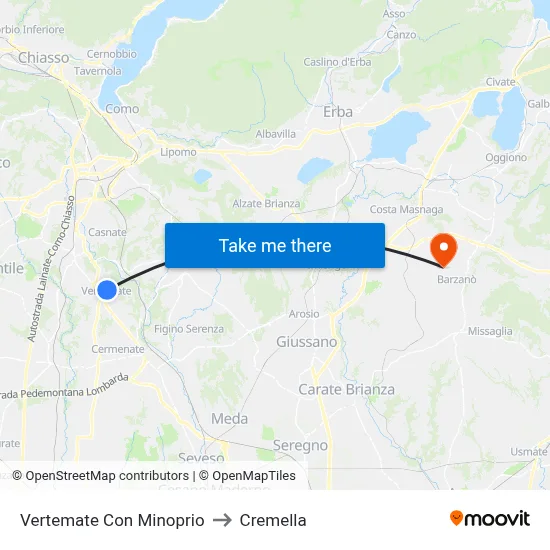 Vertemate Con Minoprio to Cremella map