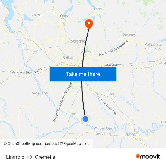 Linarolo to Cremella map