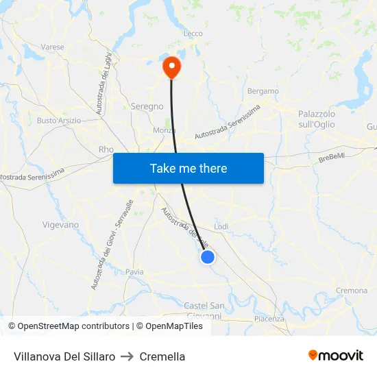 Villanova Del Sillaro to Cremella map