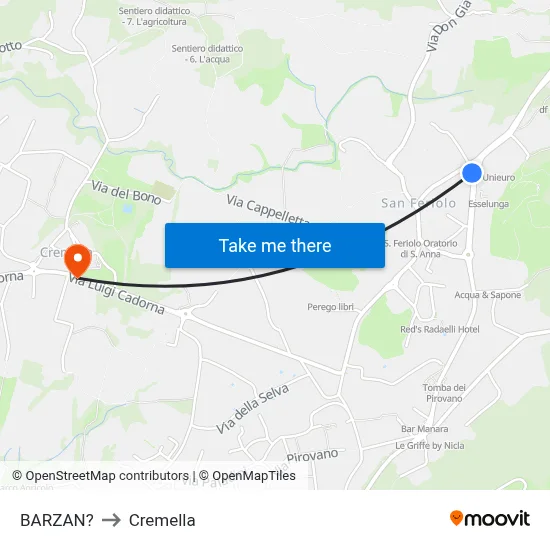 Barzan to Cremella map