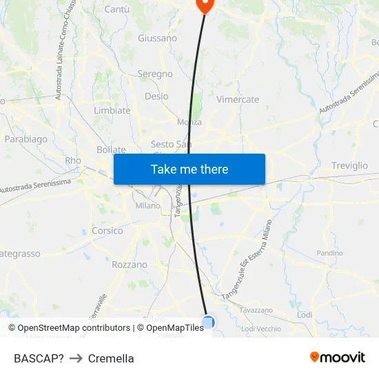 Bascap to Cremella map