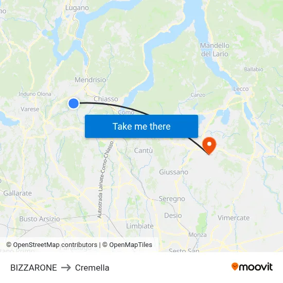 BIZZARONE to Cremella map