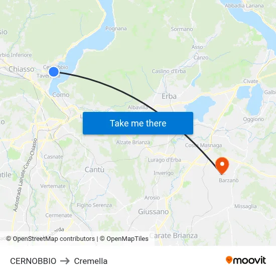 Cernobbio to Cremella map