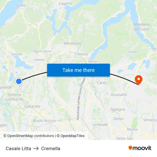 Casale Litta to Cremella map