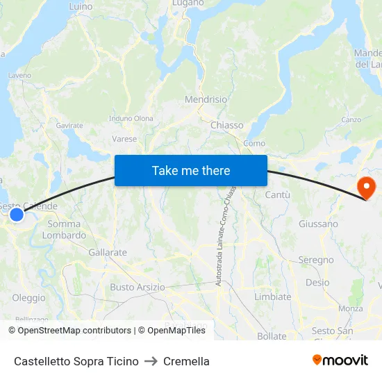 Castelletto Sopra Ticino to Cremella map