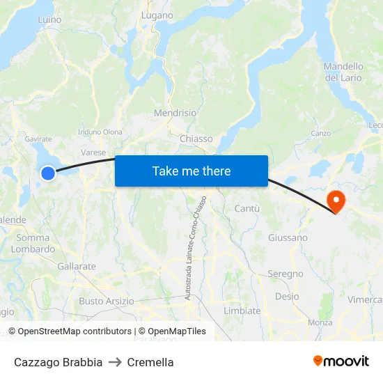 Cazzago Brabbia to Cremella map