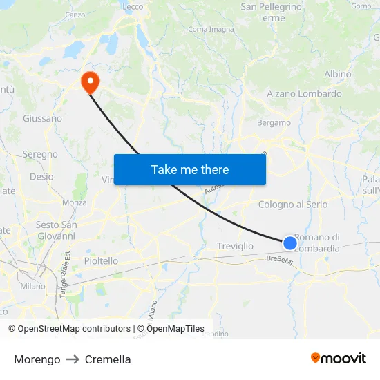 Morengo to Cremella map