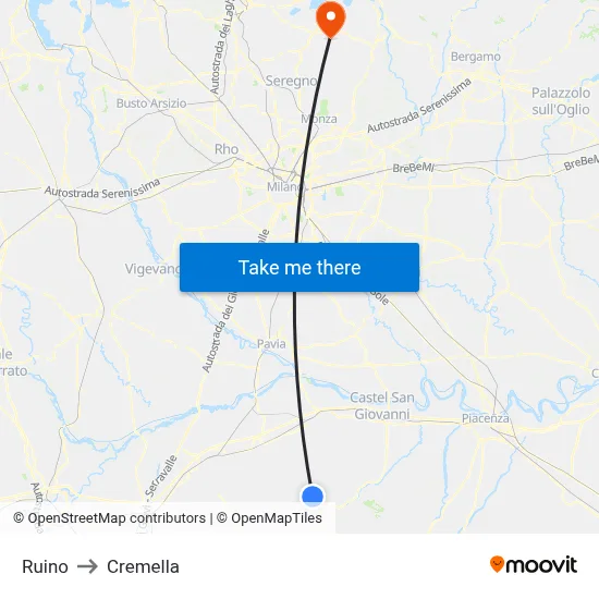 Ruino to Cremella map