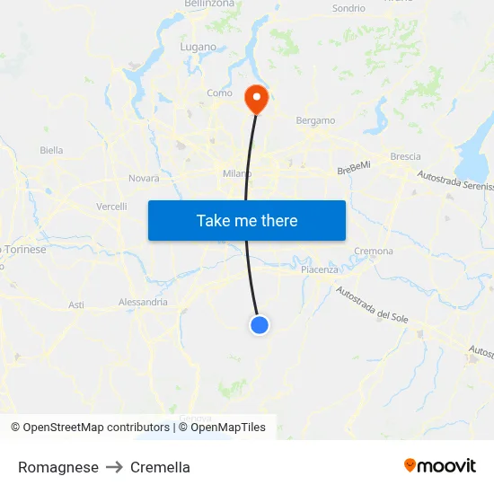 Romagnese to Cremella map