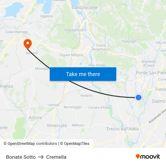 Bonate Sotto to Cremella map