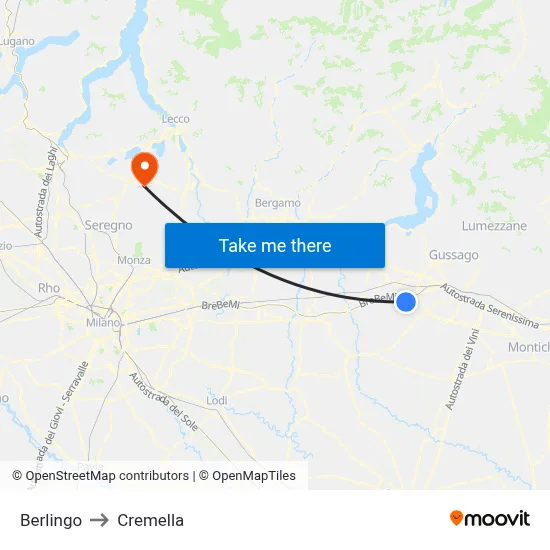 Berlingo to Cremella map