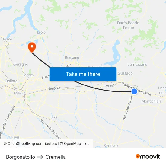Borgosatollo to Cremella map