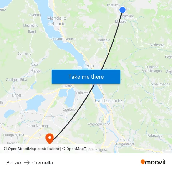 Barzio to Cremella map