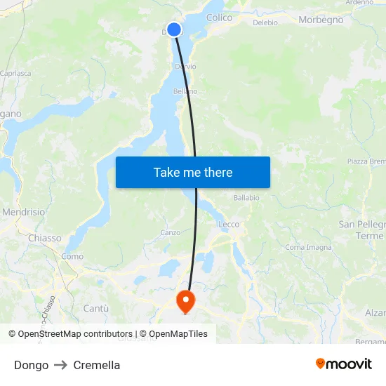 Dongo to Cremella map