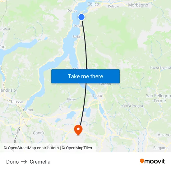 Dorio to Cremella map