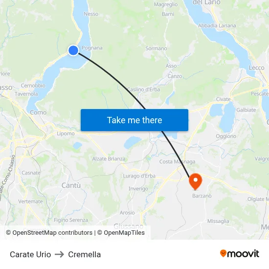 Carate Urio to Cremella map