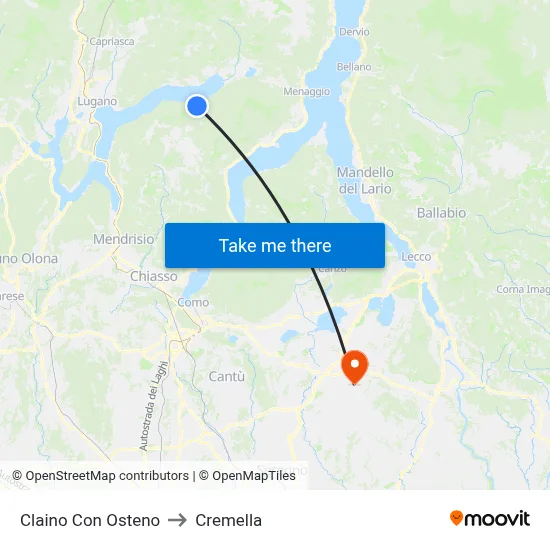 Claino con Osteno to Cremella map