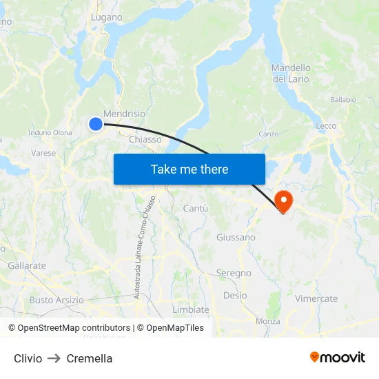 Clivio to Cremella map