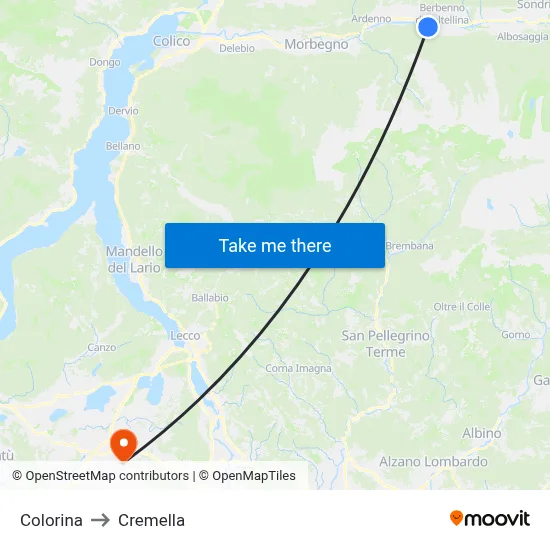 Colorina to Cremella map