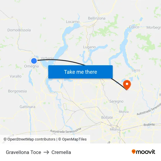 Gravellona Toce to Cremella map