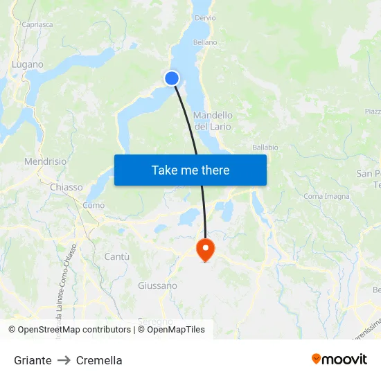 Griante to Cremella map