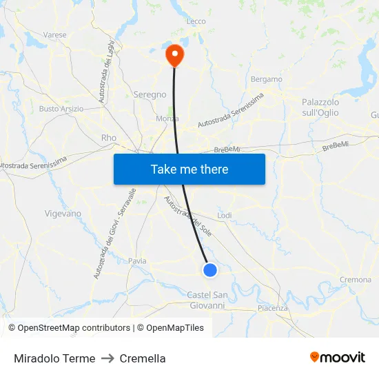 Miradolo Terme to Cremella map